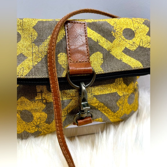 Mona B Handbags - Mona B. Up cycled Coated Canvas Crossbody w Vegan Leather Metallic Gold Design